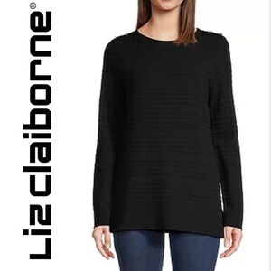 Liz Claiborne Womens Boat Neck Long Sleeve Pullover Sweater w/ Button Detail NWT